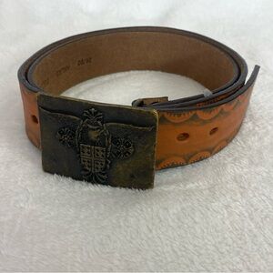 NEW Kurtz Women's Leather Belt Size 36 Brown Brass Eagle Buckle